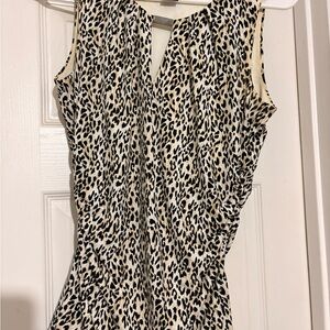WHBM Sleeveless Leopard Print Keyhole Top - Cream & Black
